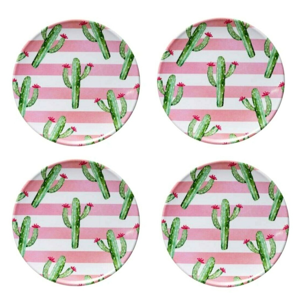 4 Melamine Cactus Plates 7.25" Appetizer Snack Sz
